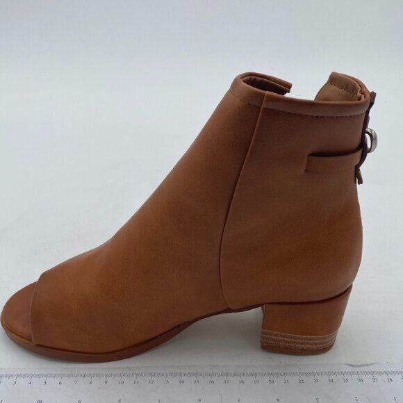 FSJ Brown Peep Open Toe Cut Out Buckle Ankle Bootie Block Low Heeled Shoes - Picture 2 of 8